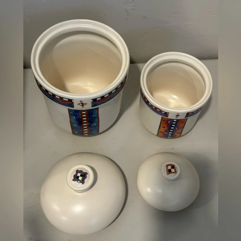 VTG Treasure Craft Adirondack Canister Lids Aztec Southwest Pattern Set of 2